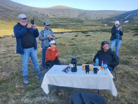 Picnic table in a mountain valley
