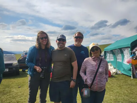 Travelers at camp on the steppe