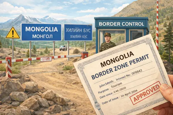 Illustration of a Mongolian border zone permit
