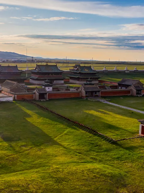 Erdene Zuu monastery in the Orkhon Valley at sunrise